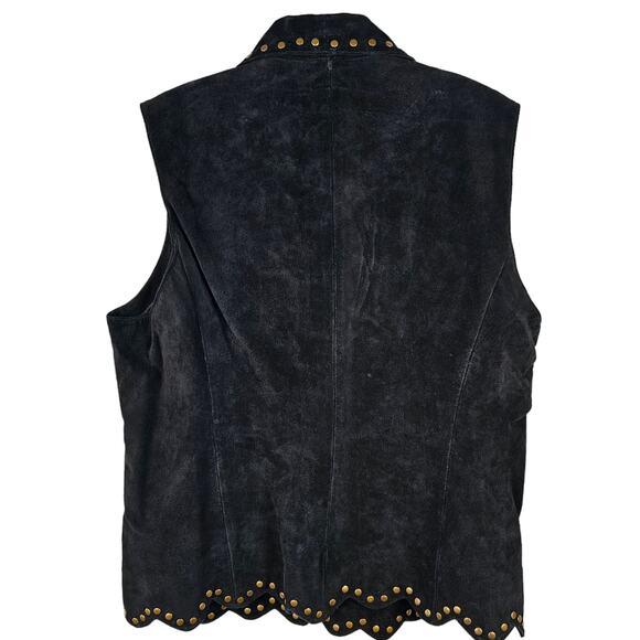 Montanaco black suede Western collared vest scalloped hem studs Large - Picture 3 of 7
